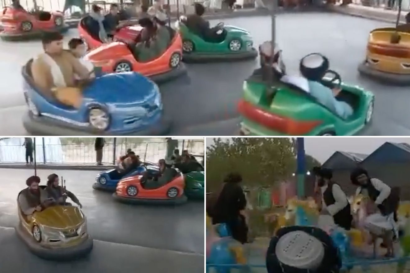 (Видео) Необично славје на Талибанците: Скокаа на трамболина и се возеа на количките во Луна парк, снимки кои го обиколија светот