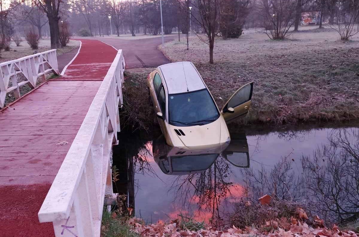 Автомобил падна во едно од езерцата во Градскиот парк во Скопје