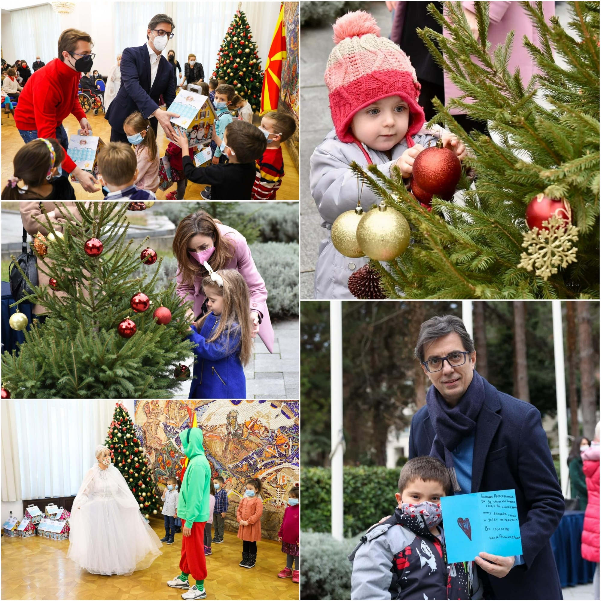 Со деца од ранливите категории, Стево и Бети ја накитија претседателската елка: Ова се денови на радост и спокој