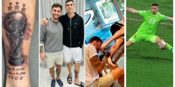 (Фото) Голманот Емилијано Мартинез го истетовира пехарот на ногата, со која ја спаси Аргентина во финалето на Светското