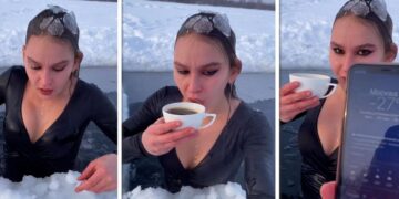 (Видео) Руска инфлуенсерка нуркаше во замрзнато езеро на – 27 степени