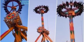 (Видео) Луѓе висеа во воздух откако се расипа рингишпил во забавен парк во Кина