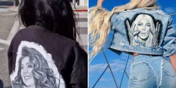 Јелена Карлеуша и Драгана Мирковиќ во тексас  јакни со нивниот лик