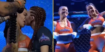 (Видео) Голи гради и лезбиски бакнеж разменија натпреварувачки на ММА борба