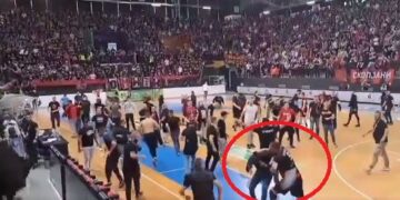 (Видео) Столе Стоилов натепа навивач на Вардар, го бутна на земја и му удри бокс