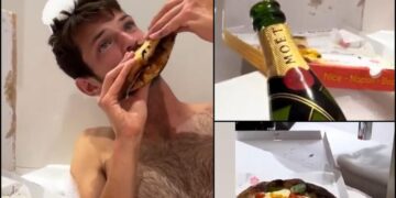 (Видео) Руски тенисер гол во када со девојка му се опушти по поразот од Ѓоковиќ