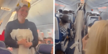 (Видео) Пар од Тексас направи свадба во авион, невестата во фустан од тоалетна хартија