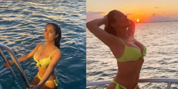 Салма Хајек на зајдисонце позира во жолто бикини, актерката собра два милиони лајкови