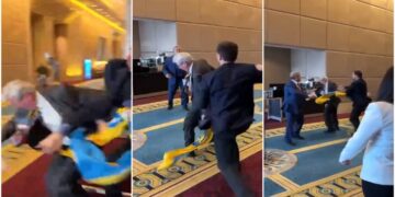 (Видео) „Тргни ги рацете од нашето знаме, гнасо една“ – Украински делегат натепа Русин во Анкара