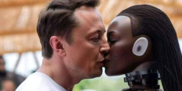 Илон Маск се бакнува со робот, фановите го тролаат дека тоа е неговата идната сопруга