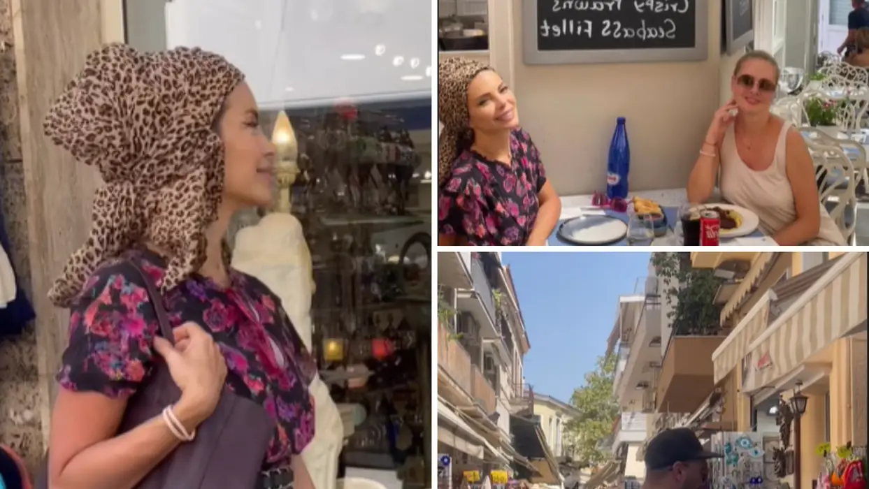 Николина Пишек со турбан на глава ја шета Грција на 40 степени ...