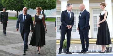 Црн фустан и бела ружа избра сопругата на премиерот за свечената вечера на НАТО