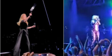 (Видео) Адел со топ во рацете им се закани на обожавателите ако се обидат по неа да фрлааат предмети