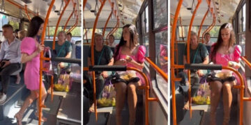(Видео) Дотерана девојка во фустан и штикли, влезе во автобус и почна да лупи компири: Би ја женел
