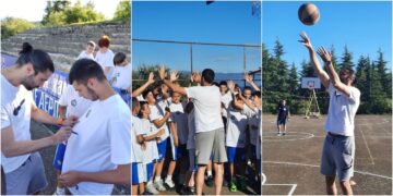 Дамјан и Војдан Стојановски се дружеа со идните кошаркари на МЗТ Скопје: ги советуваа, делеа автограми и играа баскет