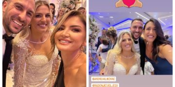(Фото) Цел Вардар се фати на оро на свадба на Кликовац, бившата ракометарка се омажи за ѕвездата на Гранд Радоњиќ