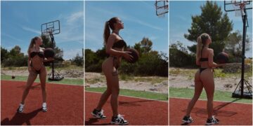 Во бикини и танга Теодора Џехверовиќ игра баскет 1 на 1