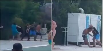 (Видео) Мажи и жени се тепаат на градски базен во Штип