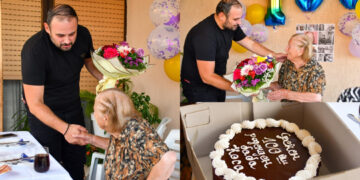 Баба Коса од Скопје прослави 100 роденден, со торта и букет цвеќе одбележа еден век живот