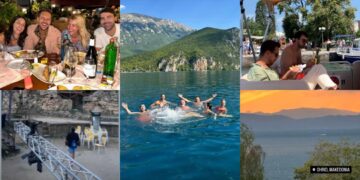 Милош Биковиќ проба македонско вино, се возеше на катамаран и пливаше во Охридско езеро, пред настапот со колегите на Антички театар 