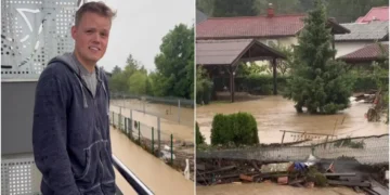 (Видео) Тиктокерот од Америка, Џастис Рид заглави среде поплавите во Словенија: Ова е сериозно, луѓе чувајте се