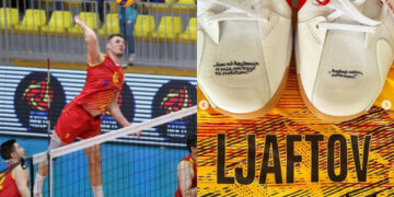 (Фото) Одбојкарот Александар Љафтов на Европско ќе настапи во патики на кои ги има македонската химна и знаме