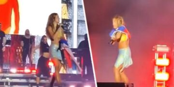 (Видео) Рита Ора на настап се завитка во српско знаме