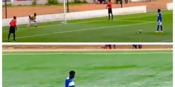 (Видео) Фудбалер се врати до центарот па од половина терен тргна да шутира пенал