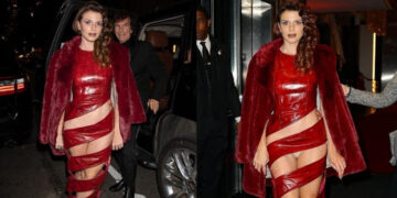 Бившата на Канје Вест се прошета во црвена кожа и вампирски изглед на гала случување во Њујорк