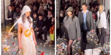 (Видео) На модна ревија во Милано, манекенките гаѓани со јајца и ѓубре, една од нив се лизна