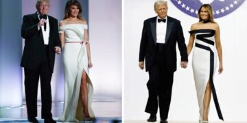 (Фото) Меланија Трамп облече црно-бел фустан за инаугуративниот бал, таа носеше креација во бела боја и на балот во 2017 година