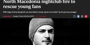 „Пејач почина како херој враќајќи се во ноќниот клуб да спаси млади фанови“: „Индипендент“ за Андреј од „ДНК“