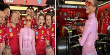 (Фото/Видео) Џеј Ло блескаше во розевиот комбинезон во боксот на Ферари