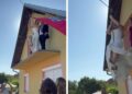 Хит видео од Хрватска: Невеста се спушти со сајла од балкон до младоженецот