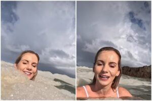 (ВИДЕО) Се капела во океан полн со пена, а потоа следуваше шок: „Се надевам дека знаеш што е тоа“