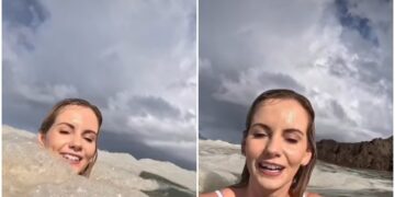 (ВИДЕО) Инфлуенсерка се капела во океан полн со пена, а потоа следуваше шок: „Се надевам дека знаеш што е тоа“